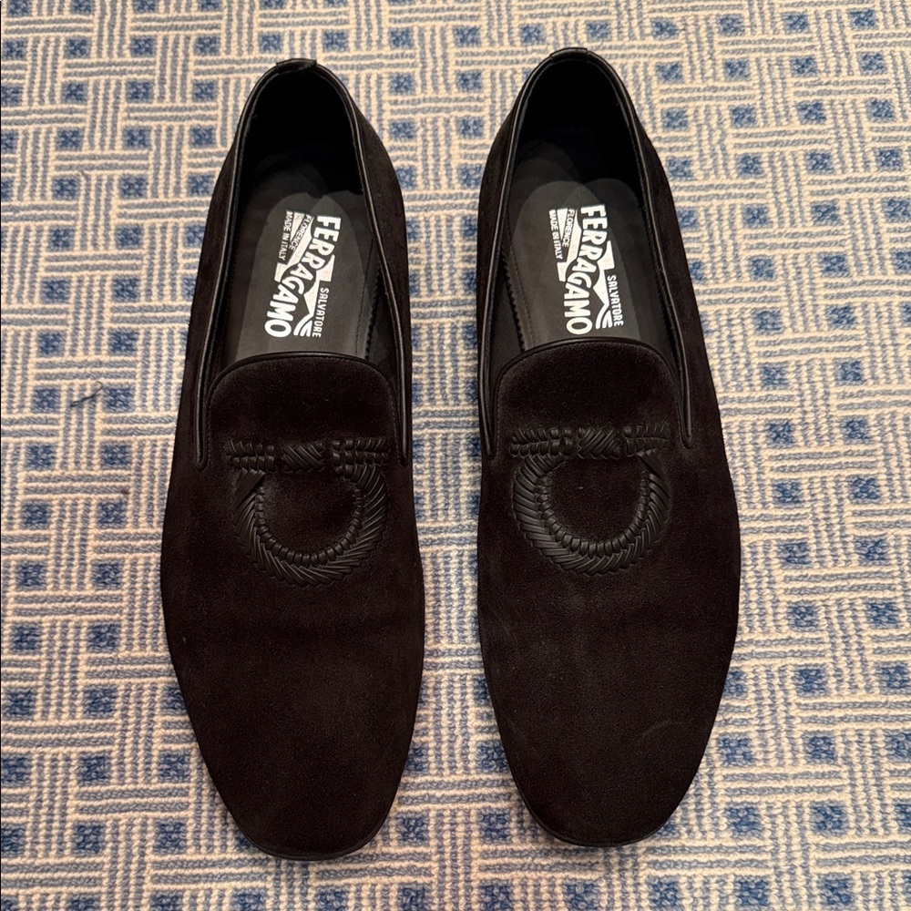 Salvatore Ferragamo "Lavorazione Originale" Black Suede Loafers - 12 EE Wide
